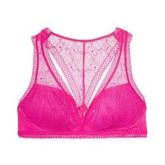 VS Pink Lace Lightly Lined Racerback Bralette XS - Picture 2 of 12